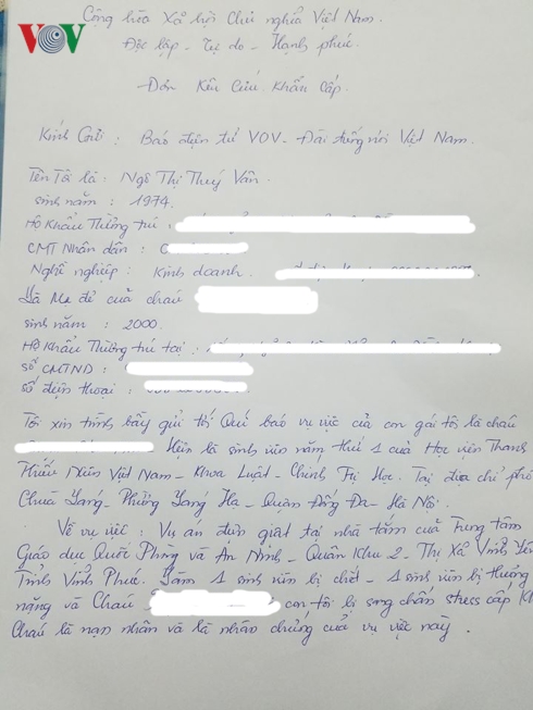 Đơn thư gửi cơ quan báo chí của chị Ngô Thị Thúy Vân.