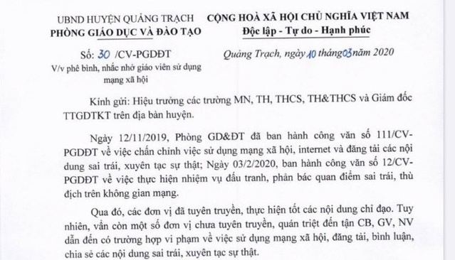 Phó Phòng GD&ĐT bị bôi nhọ vì ra văn bản chấn chỉnh đạo đức nhà giáo