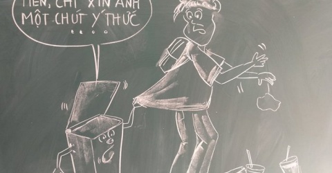 Tranh biếm họa bằng phấn trắng trên bảng đen của giáo viên Thanh Hóa gây ấn  tượng
