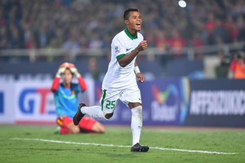 Indonesia ăn mừng bàn thắng trên sân Mỹ Đình.Bán kết AFF Cup 2016