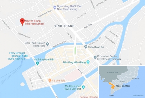 Trường THPT Nguyễn Trung Trực ở Kiên Giang (chấm đỏ)