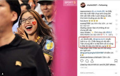 Nhiều fan vào thắc mắc khi không thấy Nhật Lê có động thái cổ vũ hay chúc mừng bạn trai tại trận chung kết AFF Cup 2018.