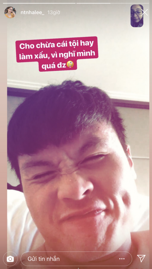 Story đầu tiên của Nhật Lê về Quang Hải trên tài khoản Instagram mới.